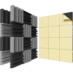 36 Pack Self-Adhesive Sound Proof Foam Panels,12 X 12 X 2 inches Acoustic Foam,High Resilience Sound Proofing Padding for Wall,Sound Absorbing Panels Suitable for Home Studios, Offices - Black & Gray