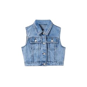 SweatyRocks Girl's Denim Vest Button Down Sleeveless Jean Jacket Outerwear with Pockets Light Wash S