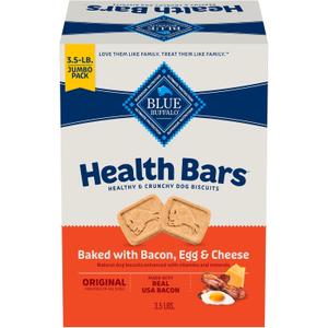 Blue Buffalo Health Bars Crunchy Dog Biscuits, Oven-Baked with Natural Ingredients, Bacon, Egg & Cheese, 3.5-lbs Box (EXP 04/11/26)