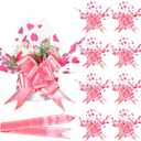 ForraFun 50 Set Valentine Plant Pot Covers Heart Cellophane Wrap Paper Sheets with 15 Bow Decorative Plant Sleeve for Home Flower Pot DIY Decor (Pink)