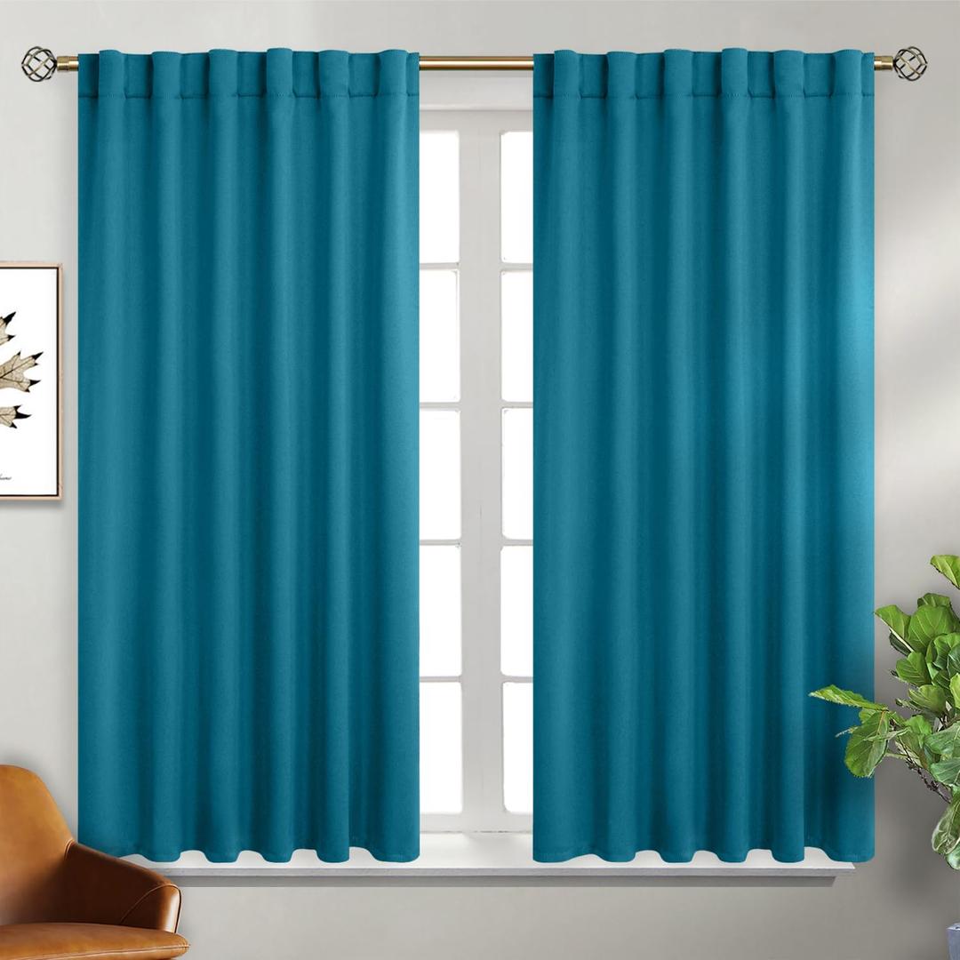 BGment Rod Pocket and Back Tab Blackout Curtains for Bedroom - Thermal Insulated Room Darkening Curtains for Living Room, 2 Window Curtain Panels (38 x 54 Inch, Peacock Blue)