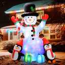 6ft Christmas Inflatables Outdoor Decorations Embrace Snowman and Penguins Builtin Colorful Rotating Led Lights Blow Up Snow Man Wear Magic Hat Yard Decor for Party Indoor Garden Lawn Xmas