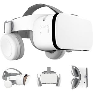 VR Headset for Phone, Virtual Reality Glasses with Bluetooth Headphones for Adults and Kids Play 3D VR Games Movies (White VR Only)