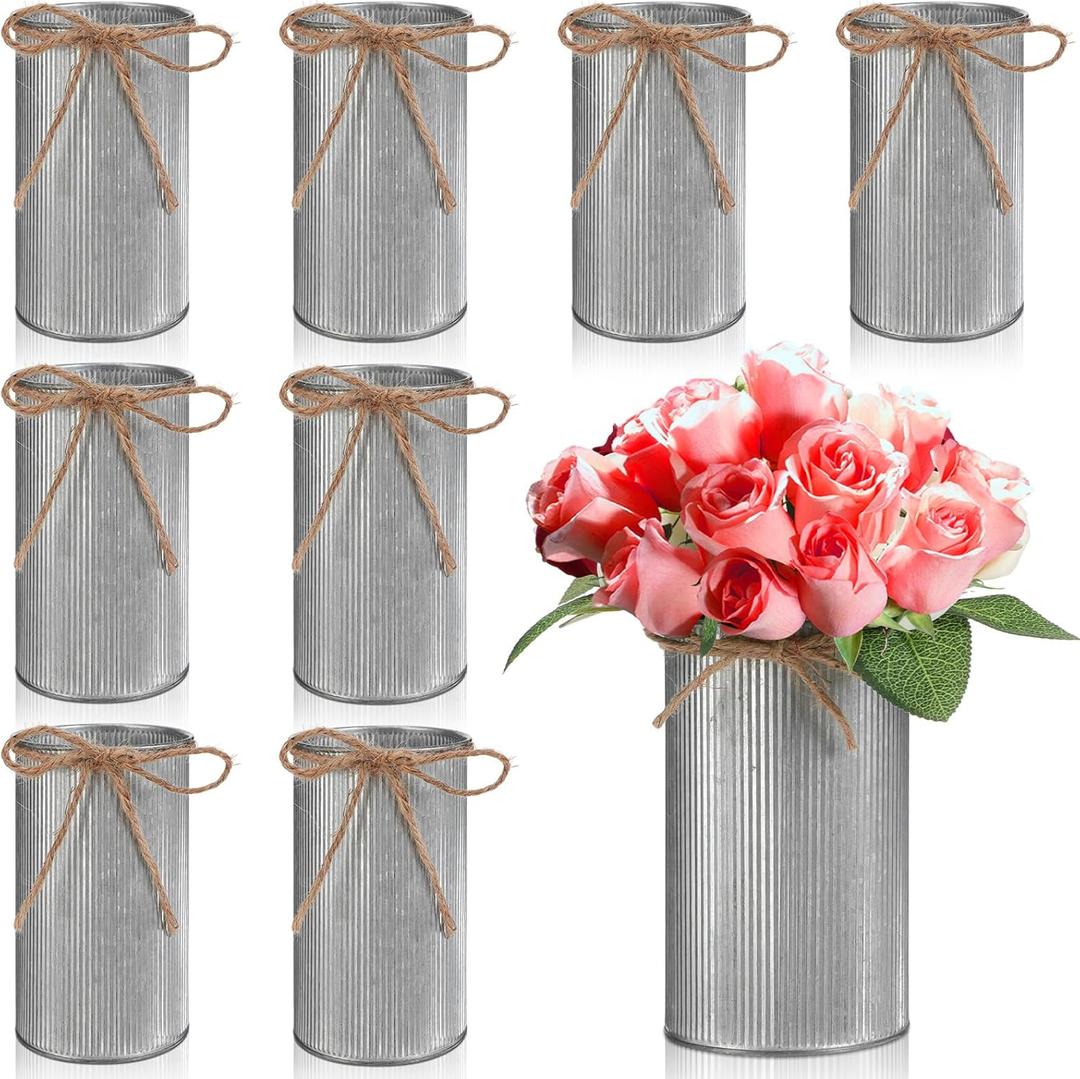 Domensi 5.91 in High Farmhouse Vase Decor Galvanized Metal Flower Vase with Twine Bow Vintage Rustic Tin Flower Buckets for Artificial Floral Table Container DIY(Iron Color,8 Pcs) Domensi 5.91 in High Farmhouse Vase Decor Galvanized Metal Flower Vase with Twine Bow Vintage Rustic Tin Flower Buckets for Artificial Floral Table Container DIY(Iron Color,8 Pcs)