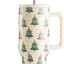 Christmas Gifts for Women, Christmas Tumbler 40 oz Tumbler with Handle and Straw Cup Holder Friendly Insulated Travel Mug Stainless Steel Water Bottle (White Tree)