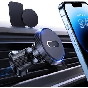 Miracase Magnetic Phone Holder for Car, [Never Blocking] Hands Free Universal Car Phone Holder, Strong Magnets Phone Mount, Vent Clip Cell Phone Mount for iPhone and All Smartphone (Dark Black)