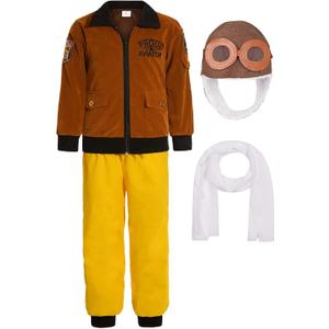 Sicypoty Kids Pilot Aviator Costume Girl Boy Aviator Jacket Set for Halloween Cosplay with Hats and Scarves (6-7 Years)