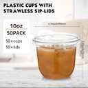 Baderke 50 Pcs Clear Plastic Cups with Strawless Sip Lids Disposable Round Bottom Togo Cups for Coffee Smoothie Cold Beverage Coffee Shops and Party Catering (10 oz)