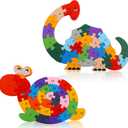 LovesTown Wooden Animal Puzzles for Toddlers, Alphabet Building Blocks for Kids, Preschool Letters and Numbers Learning Puzzle, 2 PCS