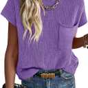 Imily Bela Summer Fall Short Sleeve Sweater for Women 2026 Crew Neck Ribbed Knit Vests Trendy Pullover Tops (Purple, M)