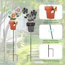 3 Pcs Metal Flower Garden Stakes, 24" H Flower Pot Shape Decorative Garden Stakes, Metal Yard Art for Outdoor Spring Lawn Patio Pathway Decor