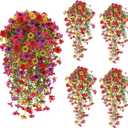 4PCS Artificial Hanging Flowers for Outdoors Summer Decoration, Upgrade UV Resistant Faux Silk Hanging Plants for Outside Home Planter Porch Patio Decor (Multicolour)