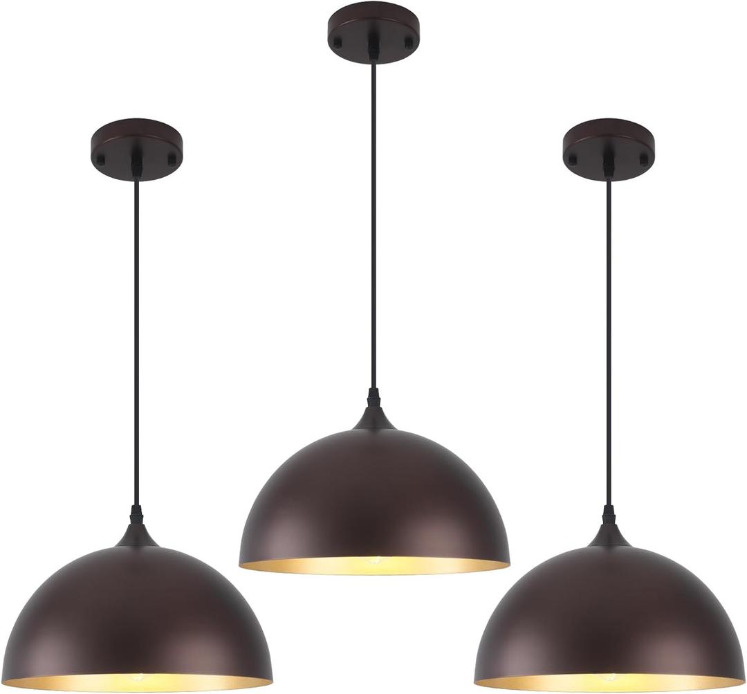 Farmhouse Pendant Light 12 Inch, Modern Pendant Lights Kitchen Island, Adjustable Height Dome Pendant Lights Fixtures for Dining Room Barn,Oil Rubbed Bronze Finish, 3 Pack