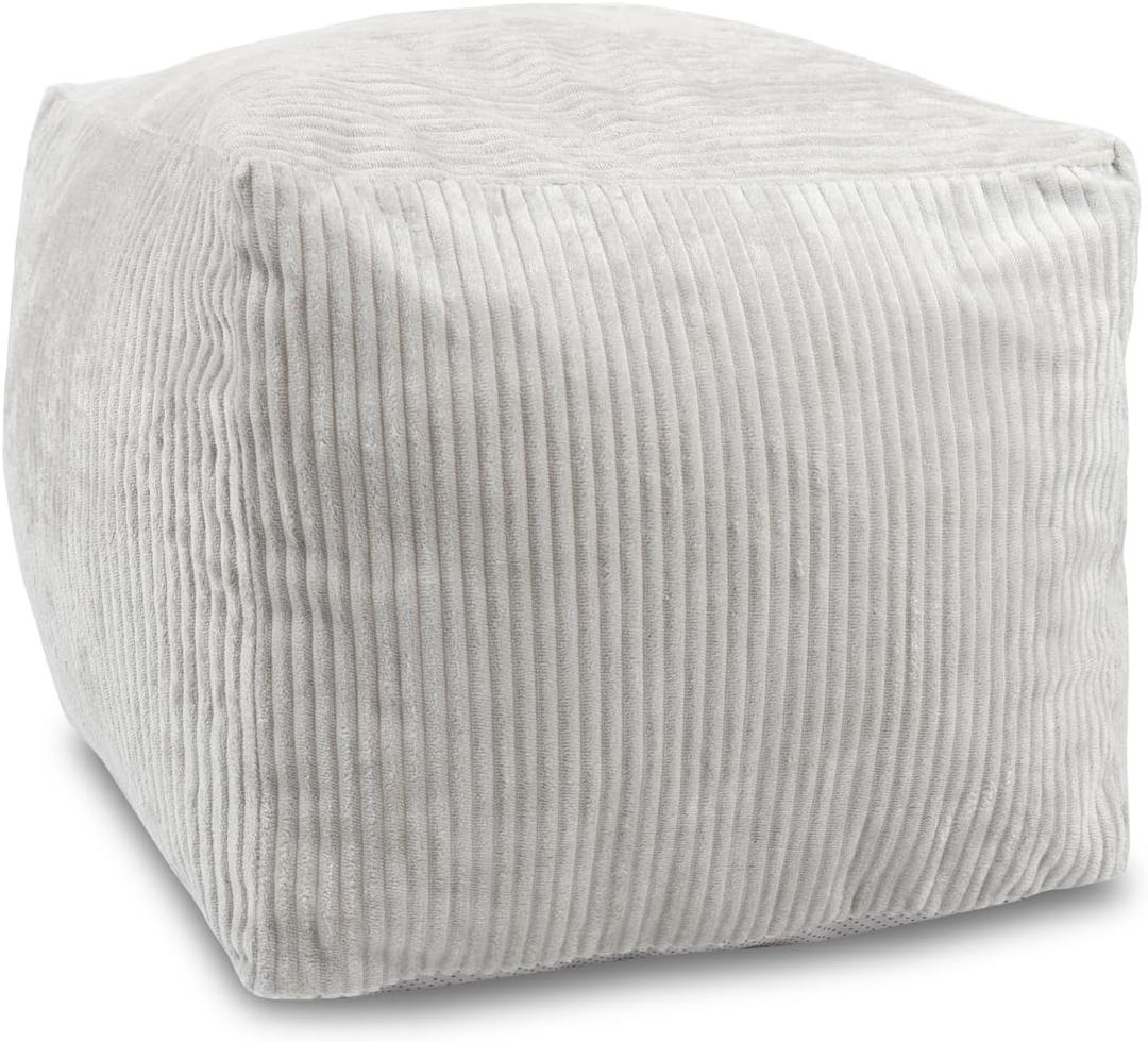 Sexysamba Square Corduroy Pouf Cover Only, 20"x 16" Unstuffed Decorative Ottoman Foot Stool Rest, Washable Storage Bean Bag Chair Floor Pouf Covers for Living Room Bedroom, Grey