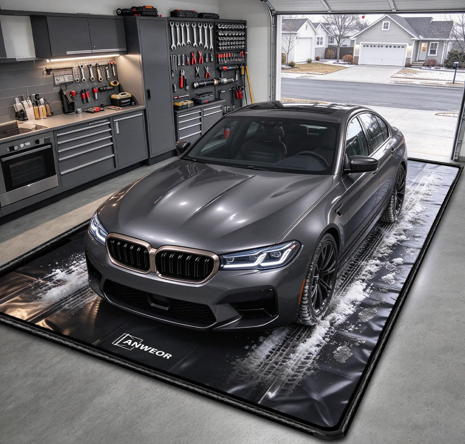 ANWEOR 7'9" x 18' Garage Floor Mat 650 GSM Containment Mat for Under Car