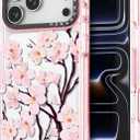 for iPhone 17 Pro Max Case Cute - Durable Shockproof 6.6 ft Drop Impact Phone Case - Funny Cherry Blossom Design (6.9") Glitter Pink