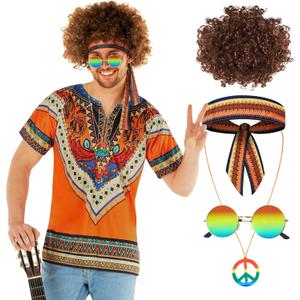 Morph Hippie Costume For Men, Mens Hippie Costume, Mens 70s Costumes, 70s Hippies Outfits For Men, Halloween Costumes Adult (XX-Large)