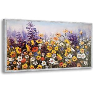 Ardemy Flowers Wall Art Canvas Daisy Colorful Bloosom Artwork Modern Landscape Painting, Purple Yellow Floral Picture Large Size Framed for Living Room Bedroom Bathroom Office Home Decor, 40"x20" (40L" x 20W", Yellow Daisy Flower Framed)