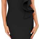 Womens Bodycon Midi Dresses Elegant One Shoulder Ruffle Bandage Wrap Dress Formal Cocktail Wedding Guest Dress (Small, Black)