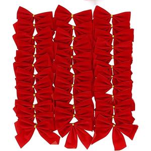 Rocky Mountain Goods Mini Red Christmas Bows (Pack of 36) - 3.5 x 3.5 - Small Bows for Christmas Tree - Red Velvet for Ornaments, Crafts, Candy Canes - Gold Wire Twist Tie for Easy Attachment