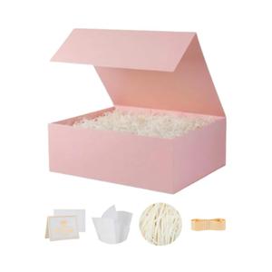UoeRing 1 Pcs Pink Gift Box 9.5x6x3 inch Small Luxury Gift Box for Presents with Magnetic Lid Collapsible,Birthday,Christmas,Contains Card, Ribbon, Tissue Paper, Shredded Paper Fille