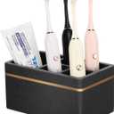 Shinowa Resin Toothbrush Holder, 5 Slots Hygienic Electric Toothbrush Holder Storage Stand Organizer for Toothbrush, Toothpaste, Razor, Gravel Black