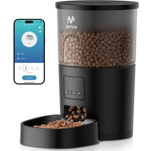 IMIPAW Automatic Cat Feeder, 5G WiFi Cat Food Dispenser with APP Remote Control, Pet Dry Food Smart Feeder, Programmable Timed Feeding, Dual Power Supply, 1-10 Meals Per Day, Desiccant Bag, Small pets (Black)