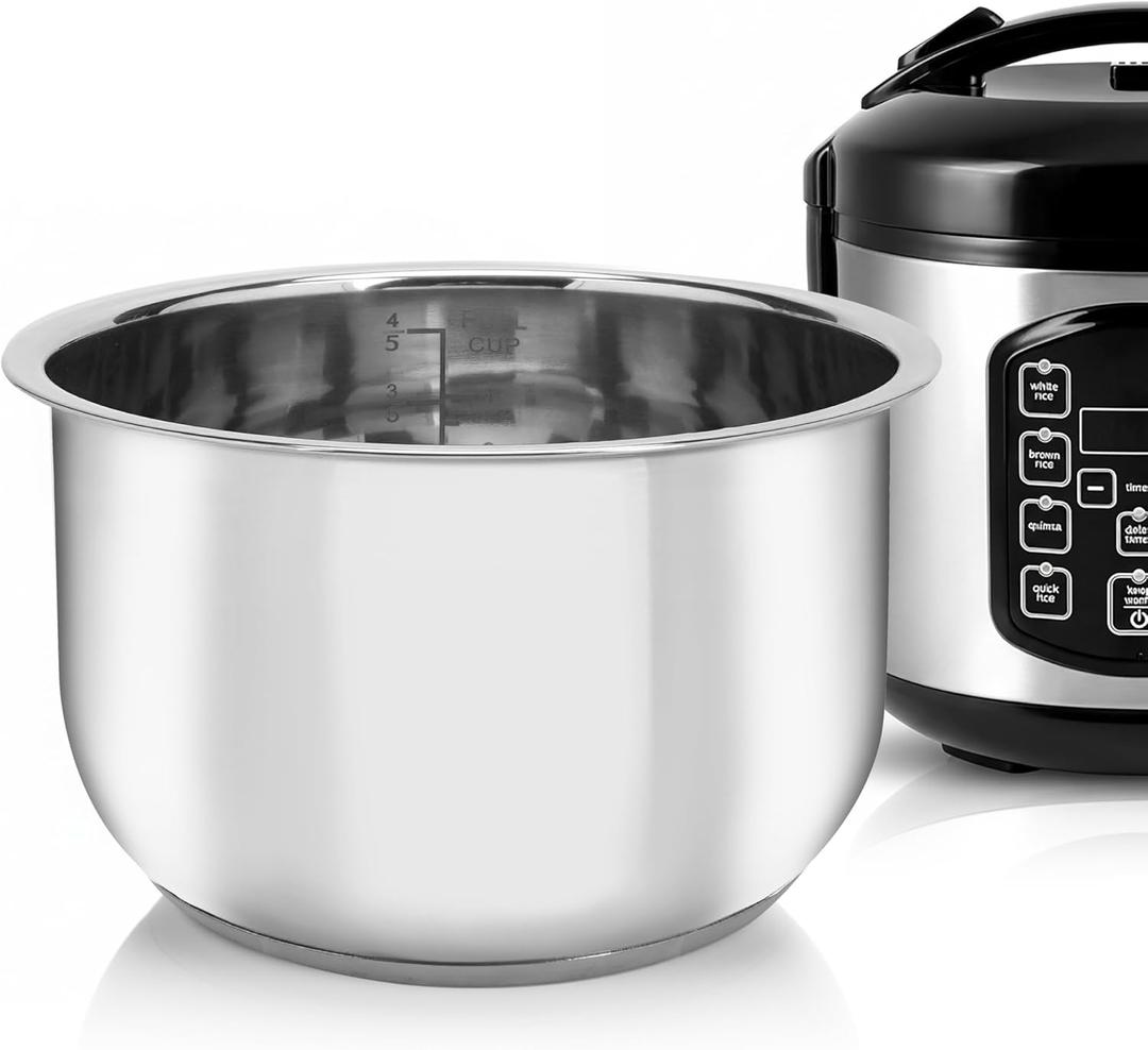 Linkidea Rice Cooker Inner Pot Replacement, 304 Stainless Steel Pressure Cooker Pot, Dishwasher Safe Cooker Replacement Inner Bowl Compatible with AROMA-ARC-954SBD 4 Cups Cooker (Silver)