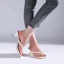 Goderci Kitten Flip Flop Thong Low Heels for Women Square Open Toe Slip On Heeled Sandals (White, 8)