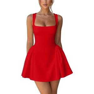XXTAXN Women's Sexy Square Neck Tank Sleeveless Corset Club Night Ruffle A Line Mini Dress Size M