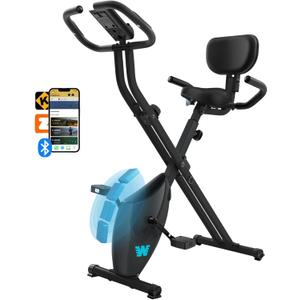 BARWING Stationary Exercise Bike for Home Workout, 5 IN 1 Foldable Indoor Cycling Bike for Seniors, 350LB Capacity, 16-Level Magnetic Resistance, Seat Backrest Adjustments (App-X4-Black)