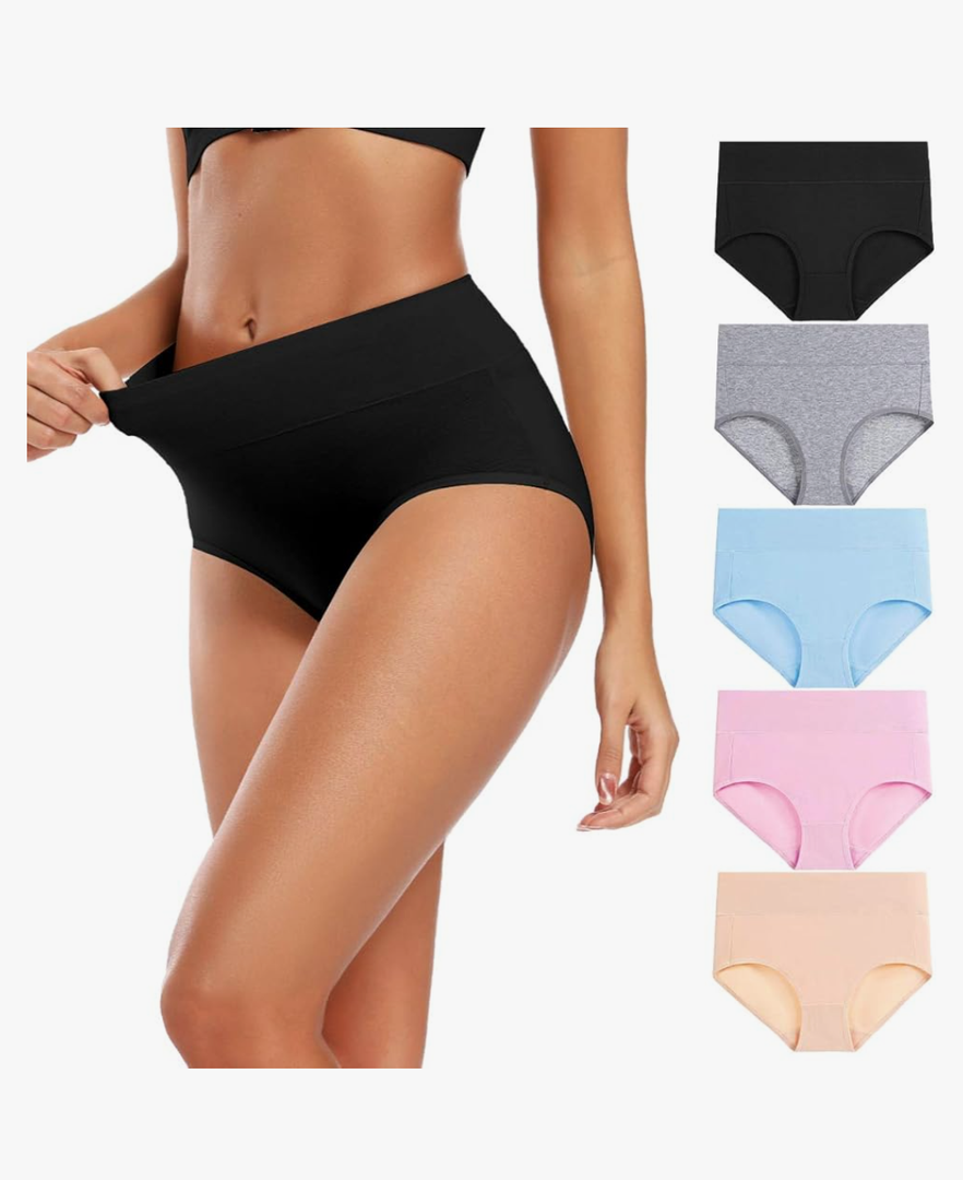 Molasus Women's Cotton Underwear High Waisted Full Coverage Ladies Panties L