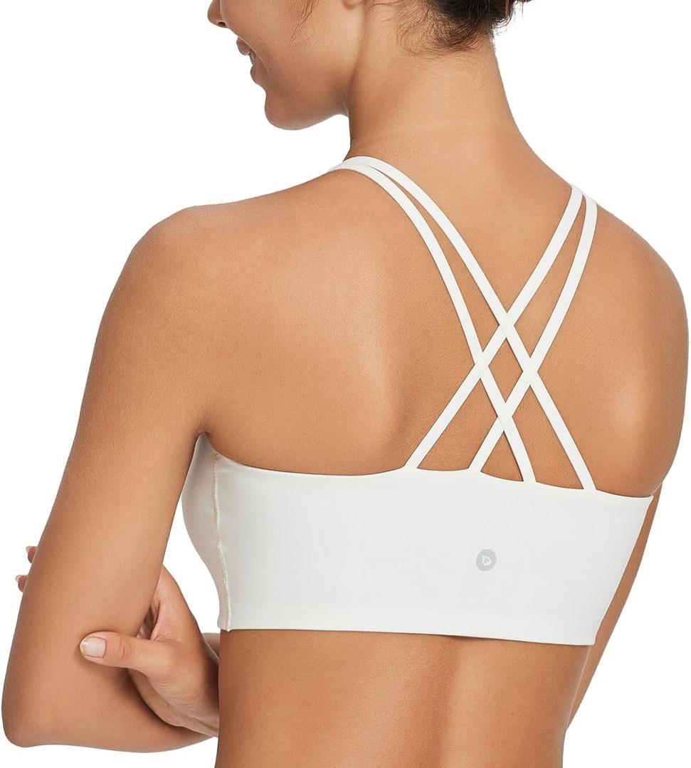 baleaf Nuleaf Sports Bras for Women, Strappy Longline Yoga Padded Bras, High Impact Molded Cups Workout Crop Top (X-Large, White)