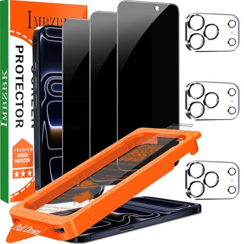 IMBZBK [Auto-Dust Removal] 2 Pack Privacy Screen Protector for iPhone 17 Pro Max [6.9 INCH] Anti Spy Private Accessories, Case Friendly Film, Military Grade Tempered Glass 3 Camera Lens Protector