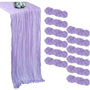 12 Pack Lavender Purple Cheesecloth Table Runner 10FT Boho Cheese Cloths Gauze Fabric Table Runners 120 Inch Rustic Sheer for Valentines Day Wedding Party Baby Shower Home Decorations