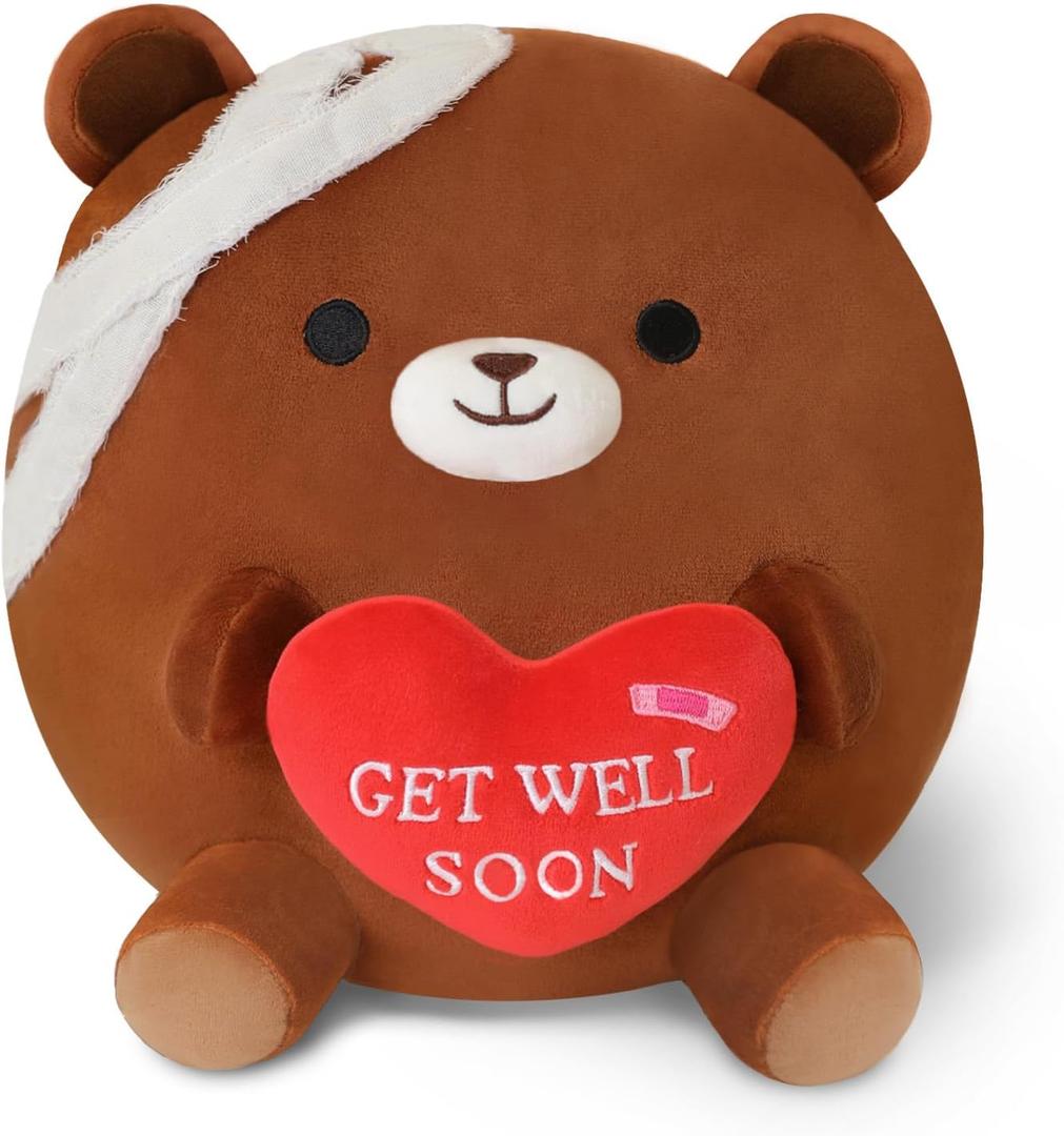 Get Well Soon Bear Plush, Cute Brown Bear Stuffed Animal, Soft Feel Better Gifts for Kids Women Men
