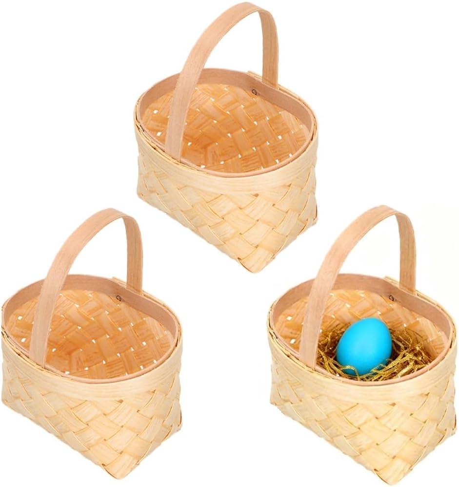 STOBAZA 3 Pack Mini Wicker Baskets with Handles Easter Small Baskets 3.74X2.75X2.55 Inches Perfect for Party Favors Wedding Craft Storage eggbaskets