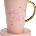 Paris Hilton Electric Mug Warmer Set, Electric Gravity Mug Warmer with 14-Ounce Ceramic Coffee Mug with Lid, Heat Sensitive Color Changing Design, Auto-Shut Off, 3-Piece Set, Pink and Gold