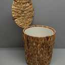 Coeusy 4 Gallon Wicker Trash Can with Lid, Small Bathroom Trash Can, Water Hyacinth Woven Waste Basket, Rattan Boho Decorative Garbage Can with Removable Liner for Bedroom, Home Office (Round,Natural)