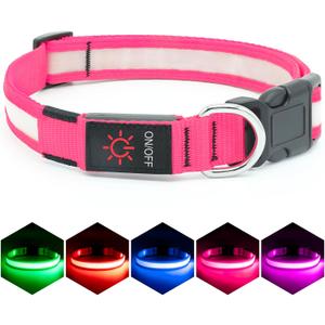 Vizpet LED Dog Collar, Light Up Dog Collar Adjustable USB Rechargeable Super Bright Safety Light Glowing Collars for Dogs (Small, Pink) (Small[11.02-15.74 inch/28-40cm])