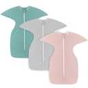 PuppyPaws Baby Sleep Sack 3-Pack Set, Transitional Swaddle, Sleep Sack 3-6 Months, Wearable Blanket Baby with 2-Way Zipper Summer, 95% Rayon derived from Bamboo, 5% Spandex (Green&grey&pink)