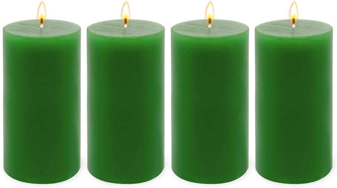 4 Pack Green Tea Scented Pillar Candles, 2x4 Inch, Long-Lasting, Dripless and Smokeless, Ideal for Home Dcor, Parties Weddings and Relaxation