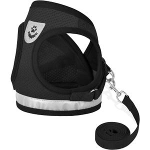 Cat Harnesses and Puppy Harness with Leashes Set, Escape Proof Cat Harness, Adjustable Reflective Soft Mesh Vest Fit Puppy Kitten Rabbit Ferrets's Outdoor Harness (Black)