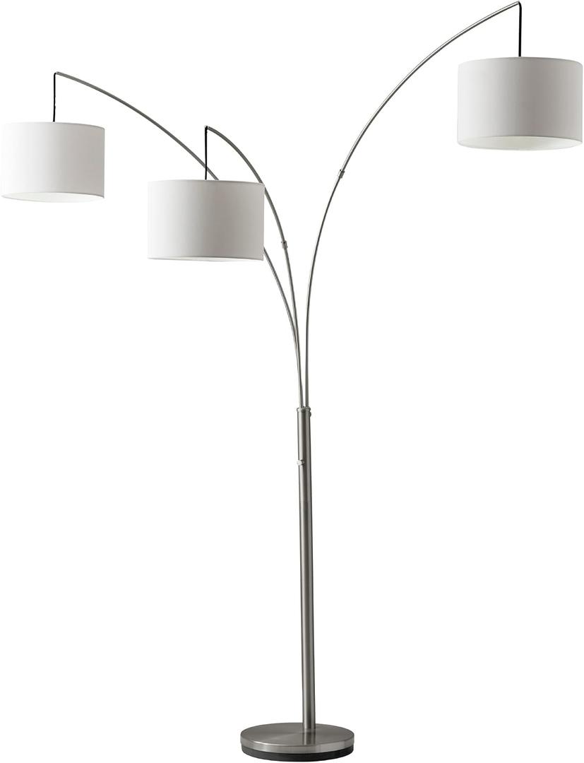 Adesso 3-Light Floor Lamp, Brushed Steel, Movable Shades, 74”
Trinity 100W Arc Floor Lamp with Dimmable Brightness and Rotary Switch for Bedroom, Living Room, or Corner Lighting