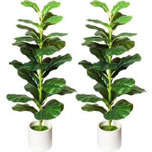2Pack Artificial Fiddle Leaf Fig Tree, 35" Faux Ficus Lyrata Plant with Pot, Floor Plant Outdoor Artificial Plant, Suitable for Living Room, Office, Bedroom Decor