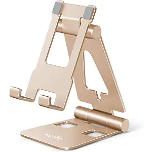 Cell Phone Stand for Desk, Adjustable Desktop Phone Holder Stand, Foldable Moblie Phone Dock for iPhone 15 14 13 12 11 Pro Xs Max Xr X 8 7 6 5 5s SE Nintendo Switch All Phones, Black