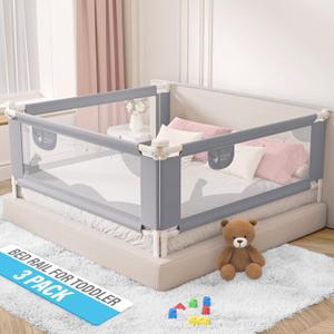 Bed Rail for Toddlers Bed Rails Guard for Queen Size Bed, Adjustable Height & Secure Safety Queen Size Bed Rails - (3 Sides)