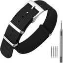ANNEFIT Nylon Watch Band 16mm 18mm 20mm 22mm, One-Piece Waterproof Military Watch Straps with Heavy Buckle (Black/Silver Buckle)