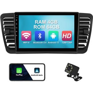 4+64G 9-inch Android 13 WiFi 6 Car Stereo for Subaru Legacy Outback 2005-2009 IPS Touchscreen Screen Bluetooth 5.4 Car Radio with Carplay & Android Auto Support Backup Camera FM Navi SWC