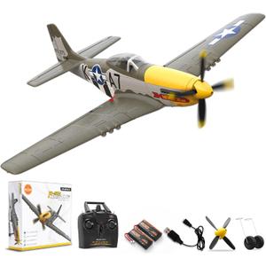 VOLANTEXRC Brushless 4CH RC Plane P51D Mustang 500mm Remote Control Airplane Fighter RTF with 6-Axis Gyro, 3 Modes & Aerobatics, 2.4GHz Radio Controlled Aircraft for Beginners, Boys & Adults (Yellow Brushless P51)